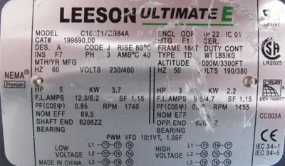 NEW LEESON 199690.00 MOTOR 5HP 230/460V 184T 19969000