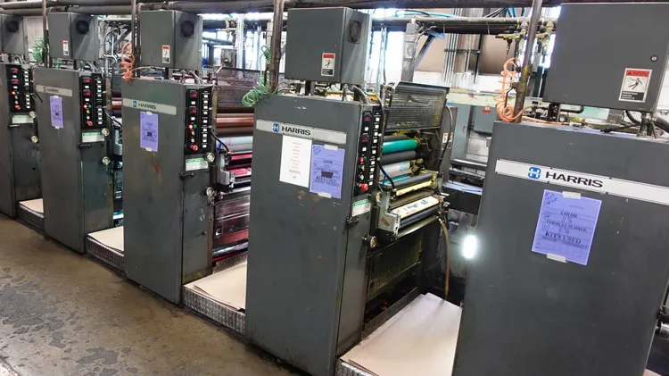 Used HARRIS GRAPHICS M110-series short-grain 8-page commercial web offset presses Offset Presses Illinois US | Machinery Solutions Group, Inc. #389968