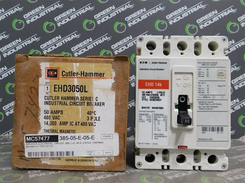EATON Cutler-Hammer EHD3050L Circuit Breaker 50A 480VAC 250VDC 6638C94G91 New