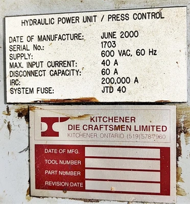 USED 2000 DIE CRAFTSMEN INTERNATIONAL DIE CRAFTSMEN INTERNATIONAL WG-42 PRESS