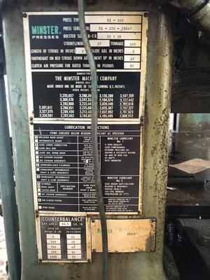 USED 1977 MINSTER MINSTER S1-100-30-30 PRESS