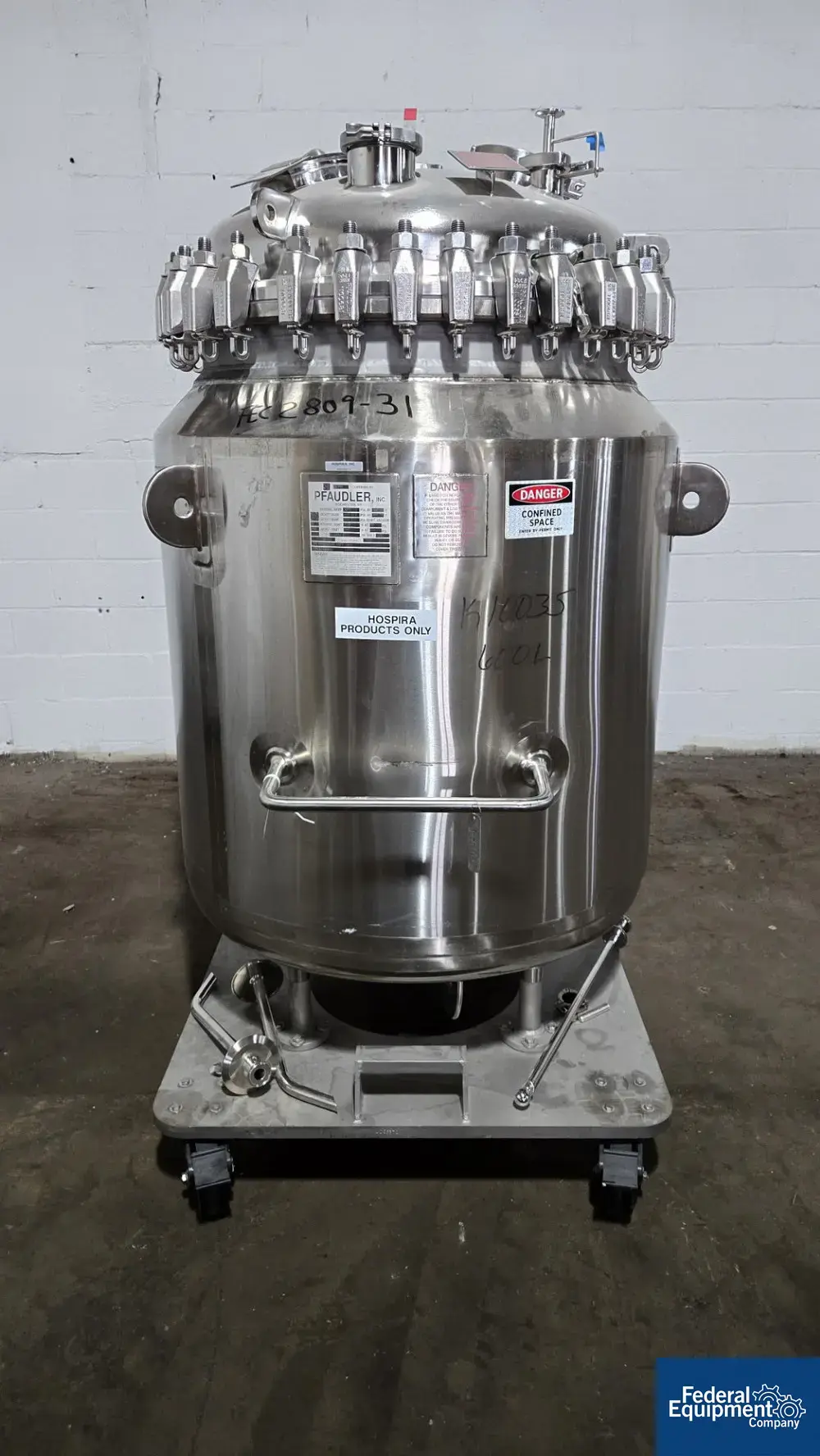 USED Pfaudler 600 Liter Pfaudler Glass Lined Receiver Tank, 50#