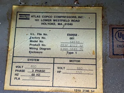 Used 1997 ATLAS COPCO GA 110 Rotary Screw & Sliding Vane Air Compressors Ohio US | HGR 24 #1229547