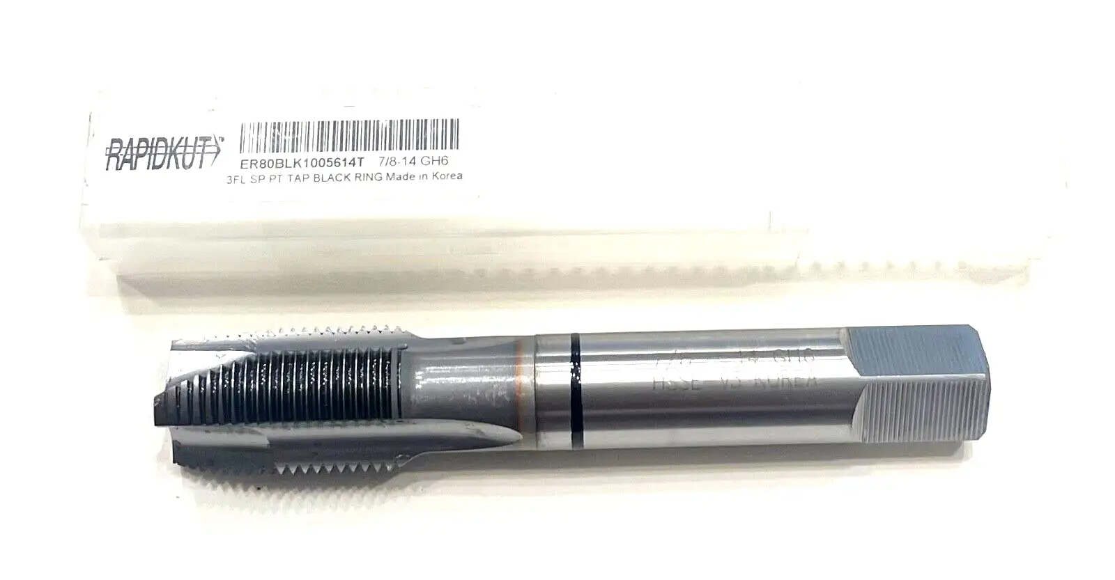 Rapidkut 7/8"-14 HSSE-V3 Spiral Point Plug Tap TiCN Coated Black Ring 3FL GH6