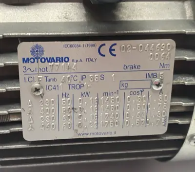 Used Motovario Electric Motor 3-Phase IP55 S1 0,18kW 1450rpm @ 50Hz A.C. Motors Michigan US | Maverick Industrial Sales #1392470