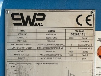 Used 2017 SARTORE PTA 2000 Welding Positioners NL | Mach 4 Metal #1281238