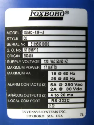 USED Foxboro 875EC-A1F-A