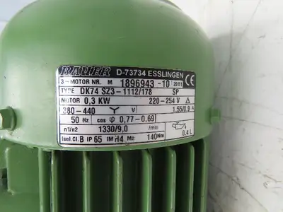 Bauer DK74 SZ3-1112/178 SP Gearmotor 9RPM 147:1  0.3kw 220-440 3Ph 140Nm