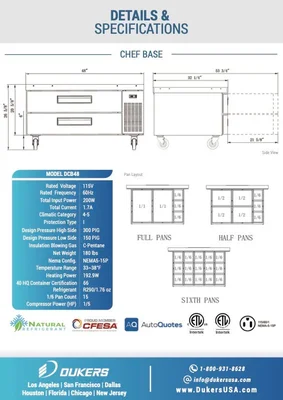 New | in-Stock Dukers New Dukers DCB48-D2 Chef Base Refrigerator with 2 Drawers Chef Bases Illinois US | Falcon Restaurant Supply #1376258
