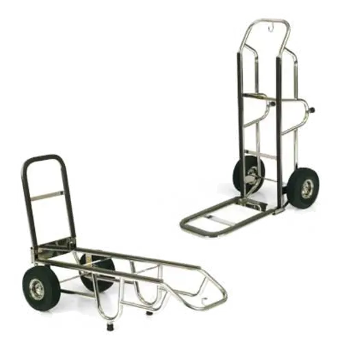 Forbes Industries Bellman's Handtruck w/ 23 1/2" Fold Up Dropnose & Black Vinyl Bumpers - Polished Steel (1570-B-PS)