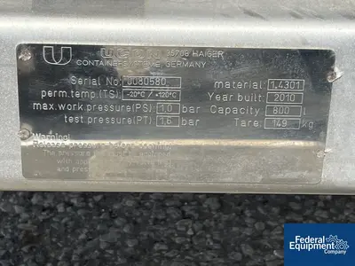 USED Ucon Container Systeme 800 Liter Ucon Tank, 1.4301 S/S, 1 Bar
