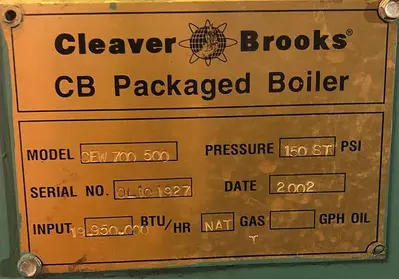 USED 2002 CLEAVER BROOKS CBW 700-500