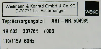 USED WEKO WEITMANN & KONRAD 604989 CONTROLLER 603.307764/003