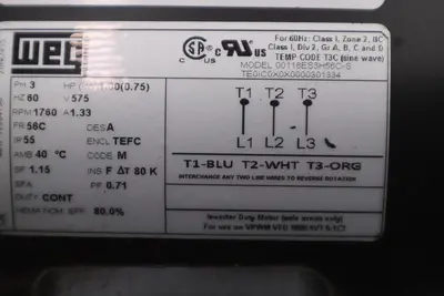 WEG 00118ES3H56C-S FRACTIONAL MOTORS - THREE-PHASE - STOCK GF616