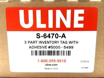 USED ULINE 3-PART INVENTORY TAGS ADHESIVE #5000-#5499 BOX OF 243 TAGS