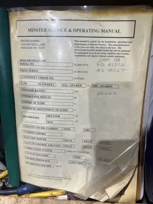 USED 1971 MINSTER MINSTER S1-200-30-36 PRESS