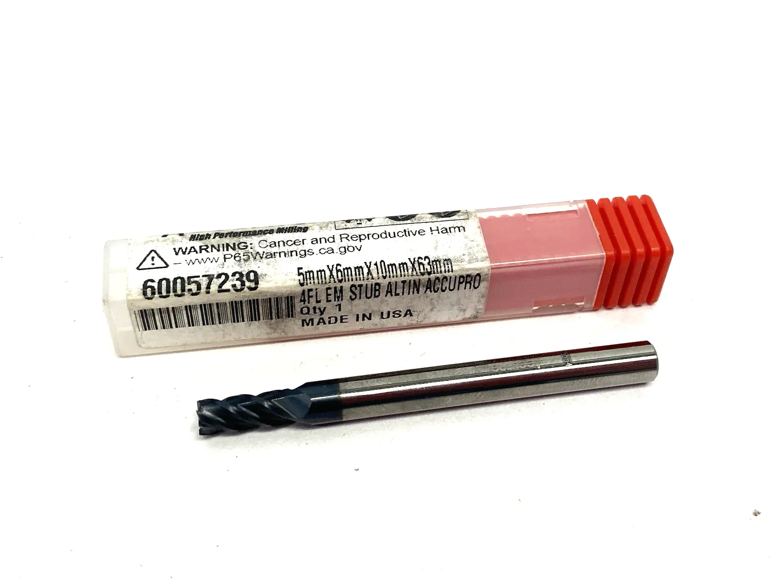 USED ACCUPRO SQUARE END MILL: 5.00 MM DIA, 10.00 MM LOC, 4 FLUTE, SOLID CARBI