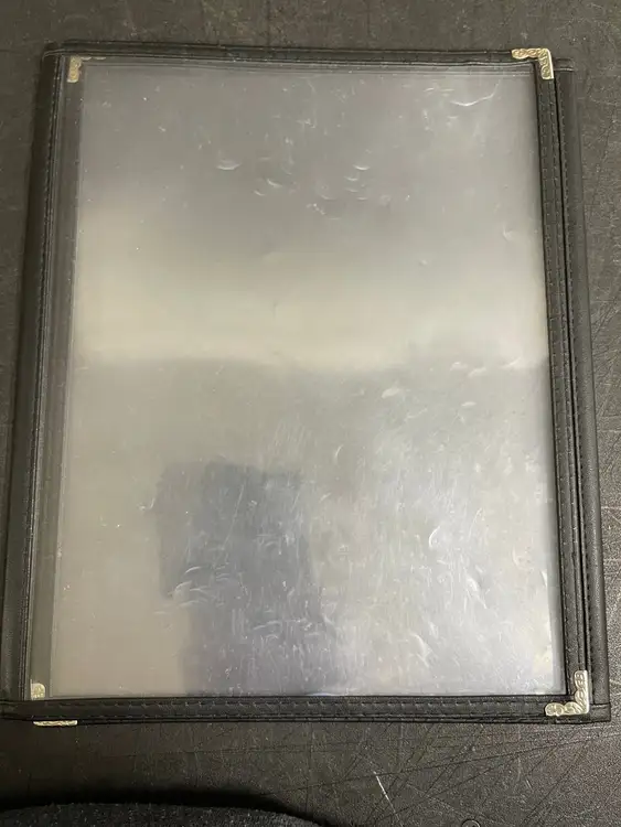Used OwnMY Used OwnMy 8.5 x 11 Inch Triple Fold 6 View Restaurant Menu Covers Restaurant Front of House Furnishings Illinois US | Falcon Restaurant Supply #1376430