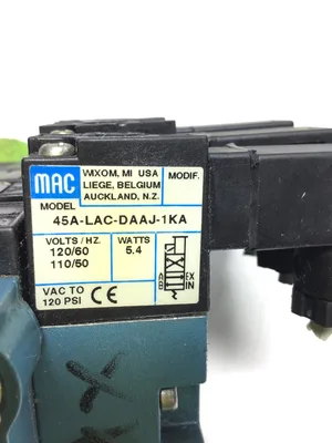 USED MAC 🔩 MODEL: MAC 45A-LAC-DAAJ-1KA — KNOWN FOR FAST RESPONSE AND HIGH FLOW IN COMPACT VALVE DESIGNS.