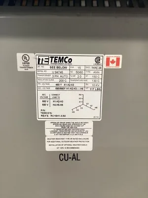 TEMCo 15 Kva 3 Phase Outdoor Transformer;  RC15H1-X/50