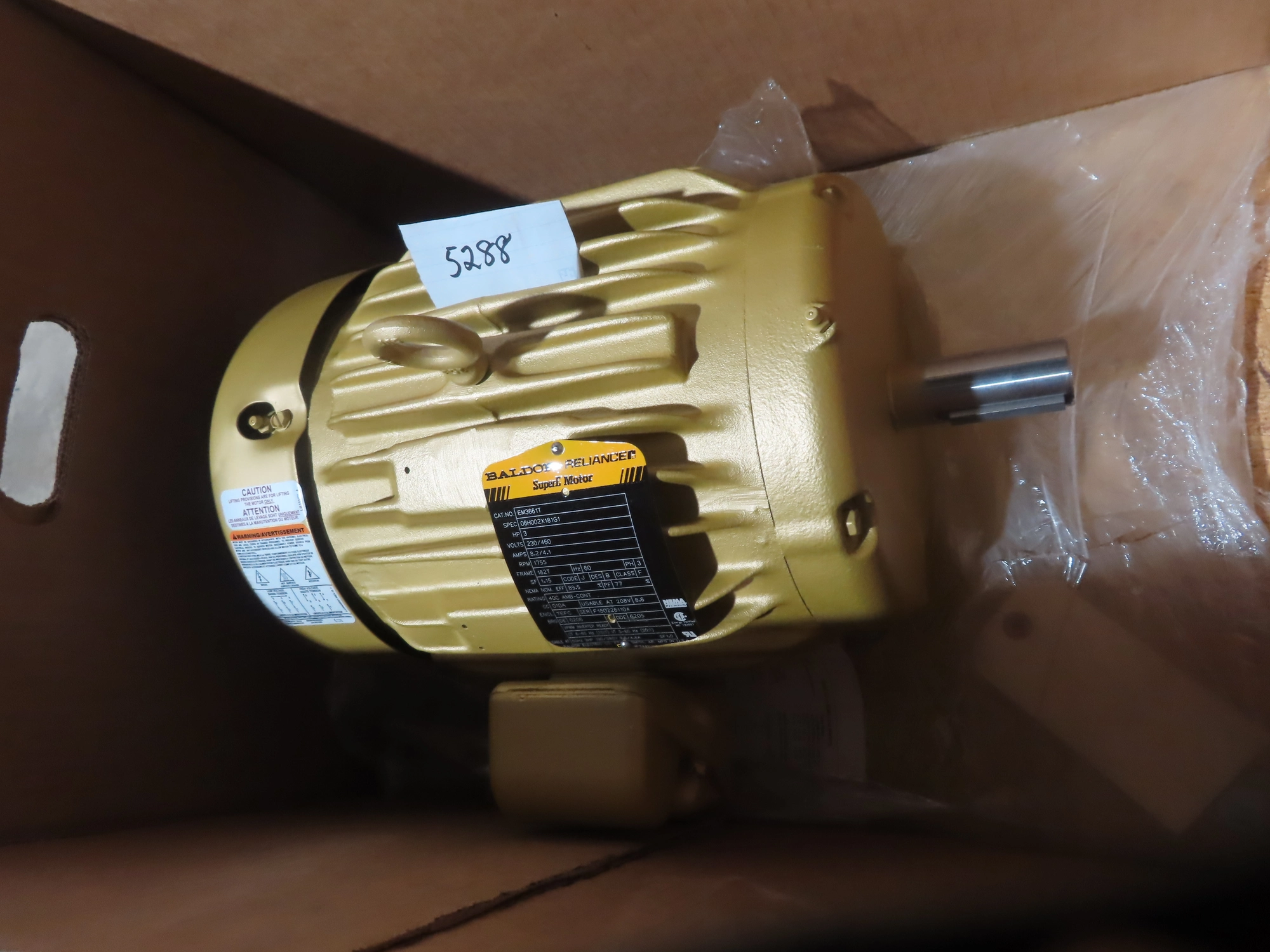 new surplus 3 hp Baldor Electric Motor, 1755 RPM, Frame 182T