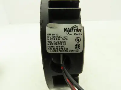 Warner EM50-10 Brake Clutch Fan 3600 RPM 90VDC 20W 48Y-56C