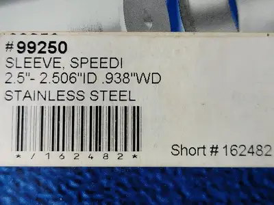 Speedi Sleeve 99250, 2.5"-2.506" ID, 0.938" WD