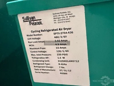 Used 2012 SULLIVAN PALATEK SPTX-270A-436 Refrigerated Air Compressor Dryers Illinois US | Meadoworks #1492241