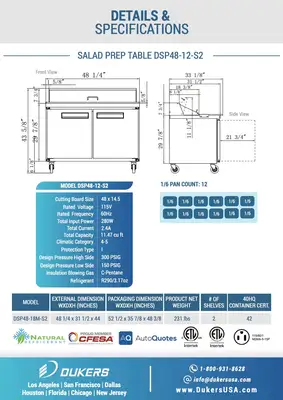 New | in-Stock Dukers New Dukers DSP48-12-S2 2-Door Commercial Food Prep Table Refrigerated in Stainless Steel Food Prep Tables Illinois US | Falcon Restaurant Supply #1376290