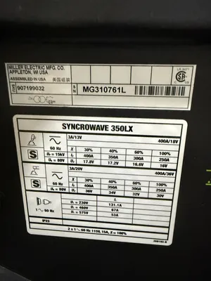 2016 MILLER SYNCROWAVE 350 LX Welders, Tig | Great American Equipment Company (4)