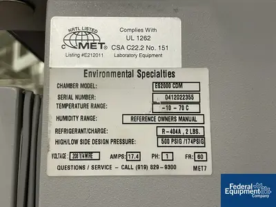 USED Environmental Specialties Enviromental Specialties Environmental Chamber, Model ES2000 CDM