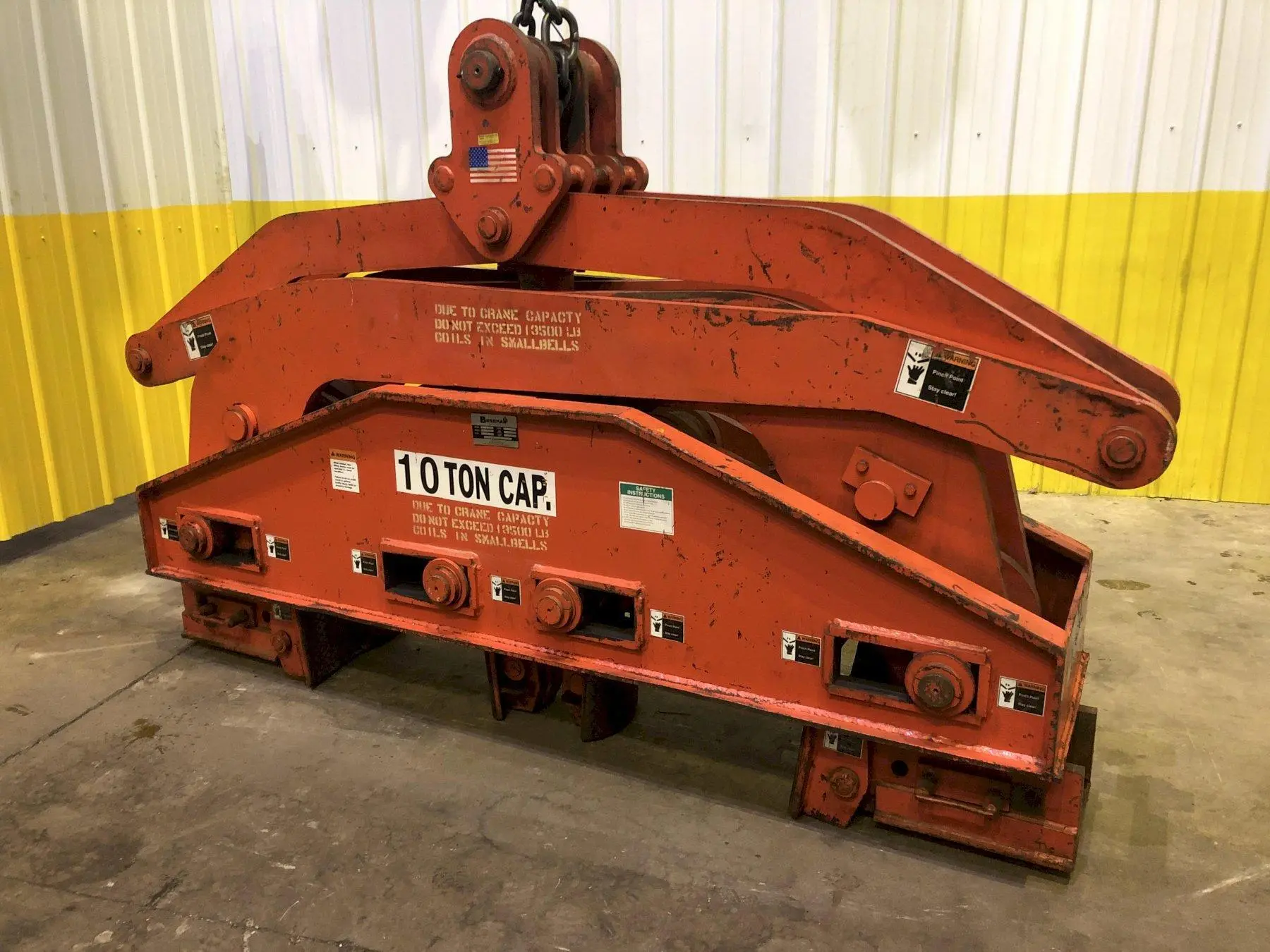 20,000 LB 10 TON BUSHMAN  MODEL #6107 DOUBLE RIM VERTICAL COIL LIFTING TONG SCISSOR TYPE COIL LIFT, NEW 2007: STOCK #15814