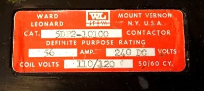 WARD LEONARD 5DP2-10100 CONTACTOR 56AMP, 240V, 5DP210100