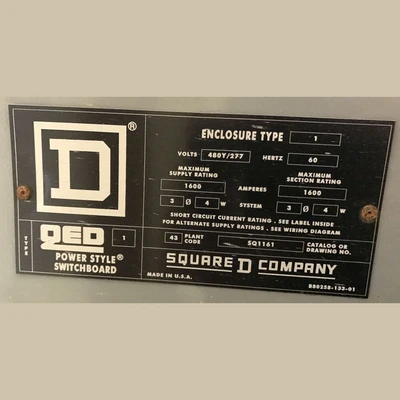 Square D 1600 Amp Breaker Panel