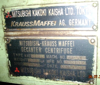 Mitsubishi/Krauss-Maffei KVZ-25-ML decanter centrifuge, 316SS.