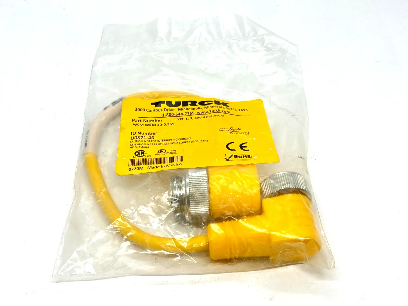 WSM WKM 40-0.3M | Turck  Minifast Cordset M/F 7/8 Minifast Connector U0871-46 - New