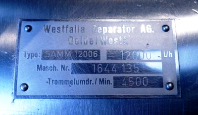 Westfalia SAMM 12006 milk separator, 316SS.