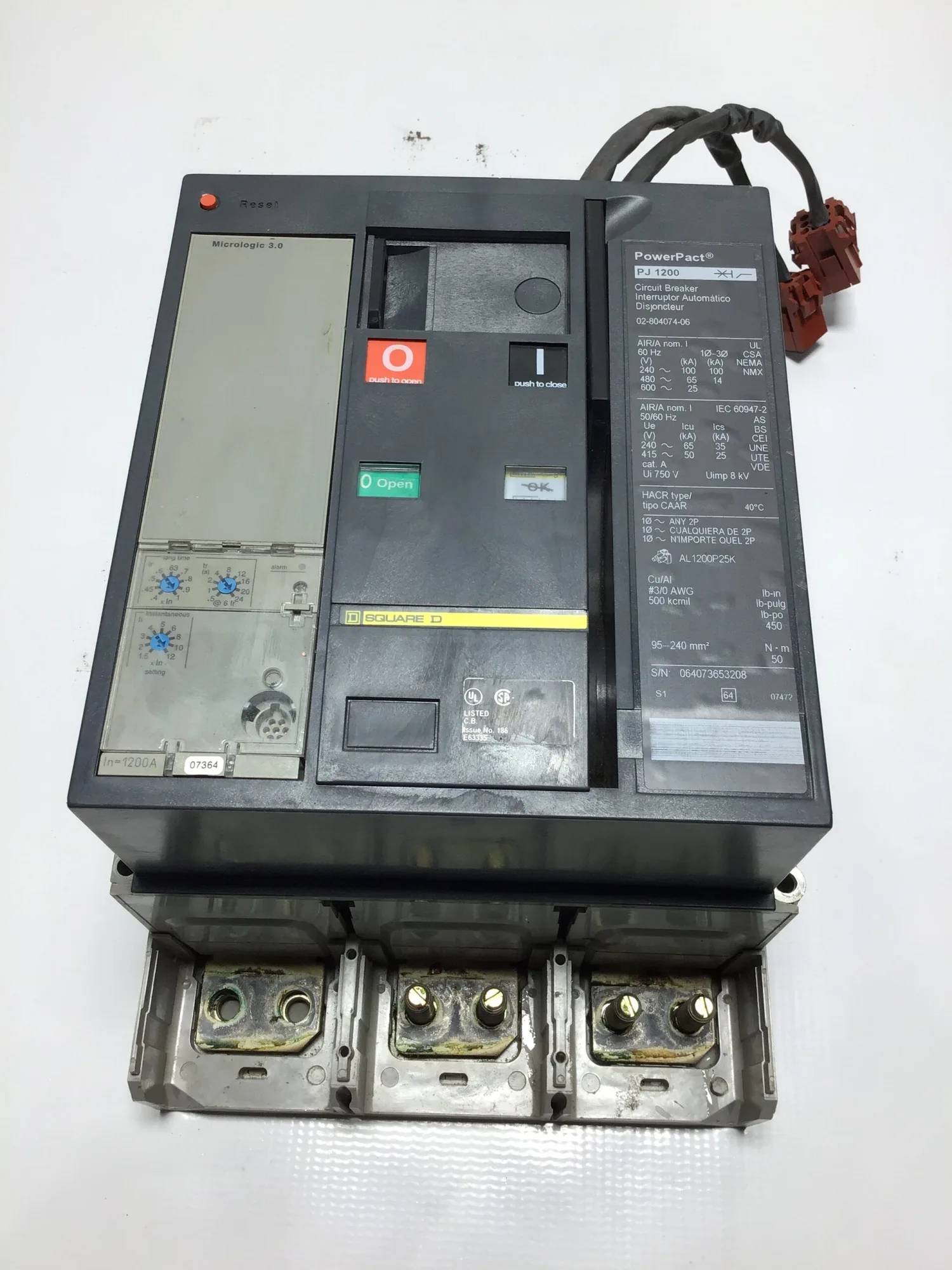 Square D 02-804074-06 PowerPact PJ1200 Circuit Breaker 1200 amp