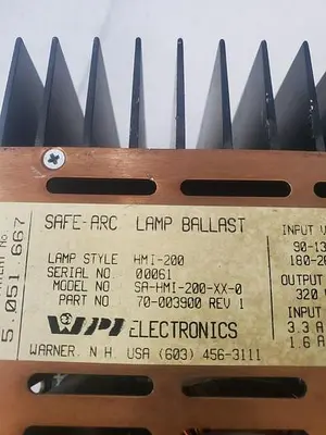 WPI ELECTRONICS SAFE-ARC LAMP BALLAST HMI-200 SA-HMI-200-XX-0