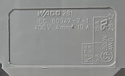 WAGO 281-916 Conductor Through Terminal Block - Pk with 20. Loc 3C-23