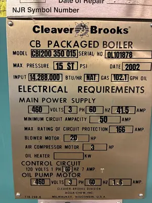 USED 2002 CLEAVER BROOKS CBI200-350-015