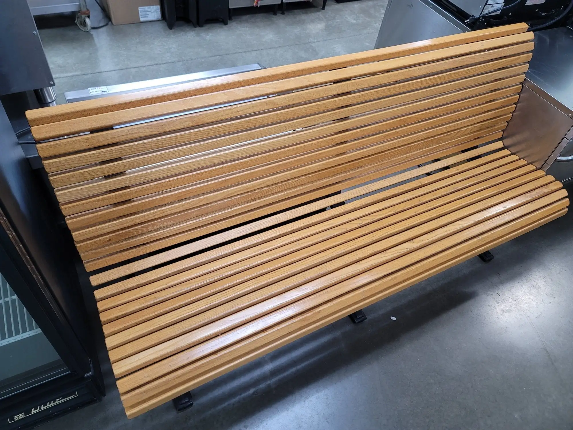 Used FalconRestaurantSupply Used Vintage Falcon Cast Iron and Oak Slat Bench - 1950's? Restaurant Front of House Furnishings Illinois US | Falcon Restaurant Supply #1376852