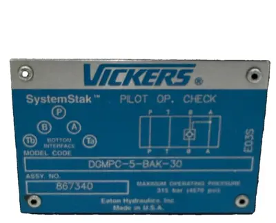 NEW VICKERS DGMPC-5-BAK-30 PILOT OPERATOR CHECK VALVE 867340 DGMPC5BAK30