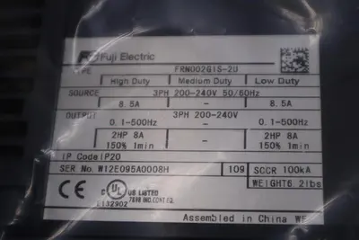 FUJI ELECTRIC FRN002G1S-2U FREQUENCY DRIVE MEGA SERIES 2 HP HIGH/LOW DUTY #5004A