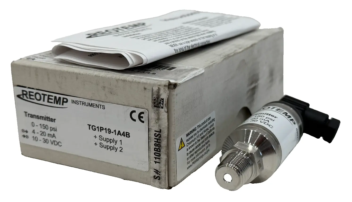 NEW REOTEMP TG1P19-1A4B PRESSURE TRANSMITTER 0-150 PSI TG1P191A4B