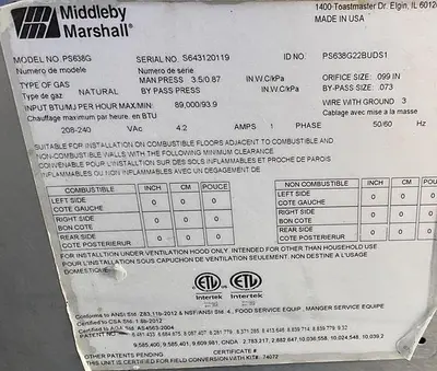 USED MIDDLEBY MARSHALL PS638G