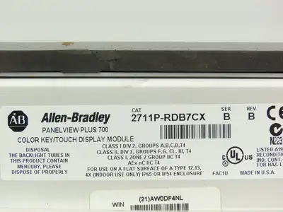 Allen Bradley 2711P-RDB7CX PanelView Plus 700 Operator Interface w/2711P-RP1