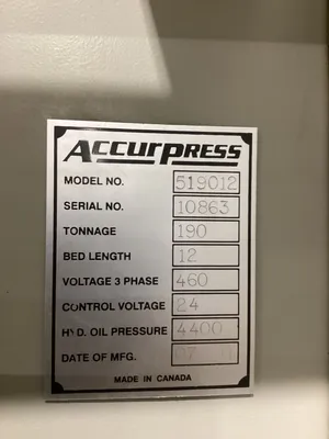 2011 ACCURPRESS 519012 Press Brakes-Hydraulic Power | Asset Exchange Corporation (18)