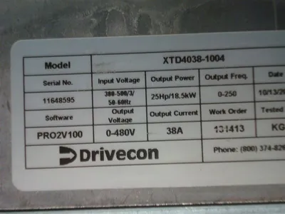 Drivecon XTD4038-1004 25 HP Variable Frequency Drive 380-500V Used
