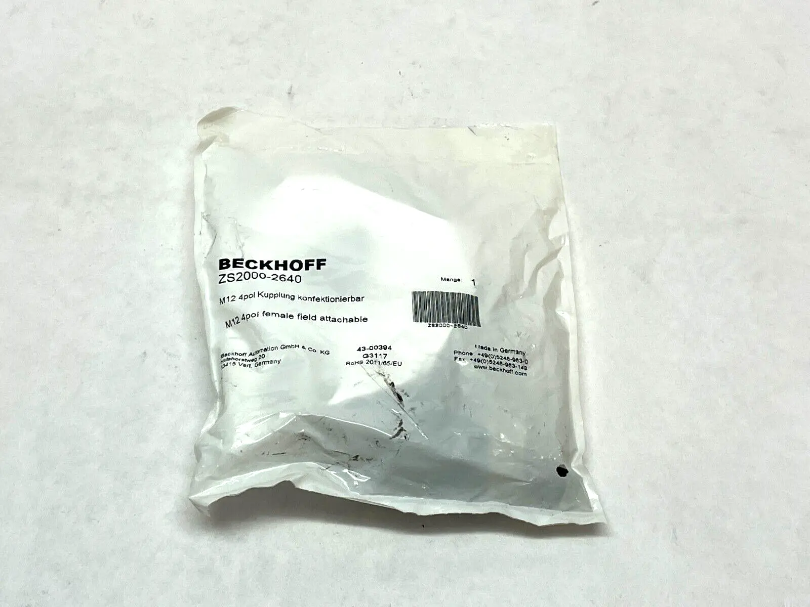 ZS2000-2640 | Beckhoff  Sensor Connector M12 Socket Field Assembly - New